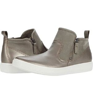 Ecco Soft 8-8.5 Leather Metallic Side Zipper Comfort Ankle Booties Size 39